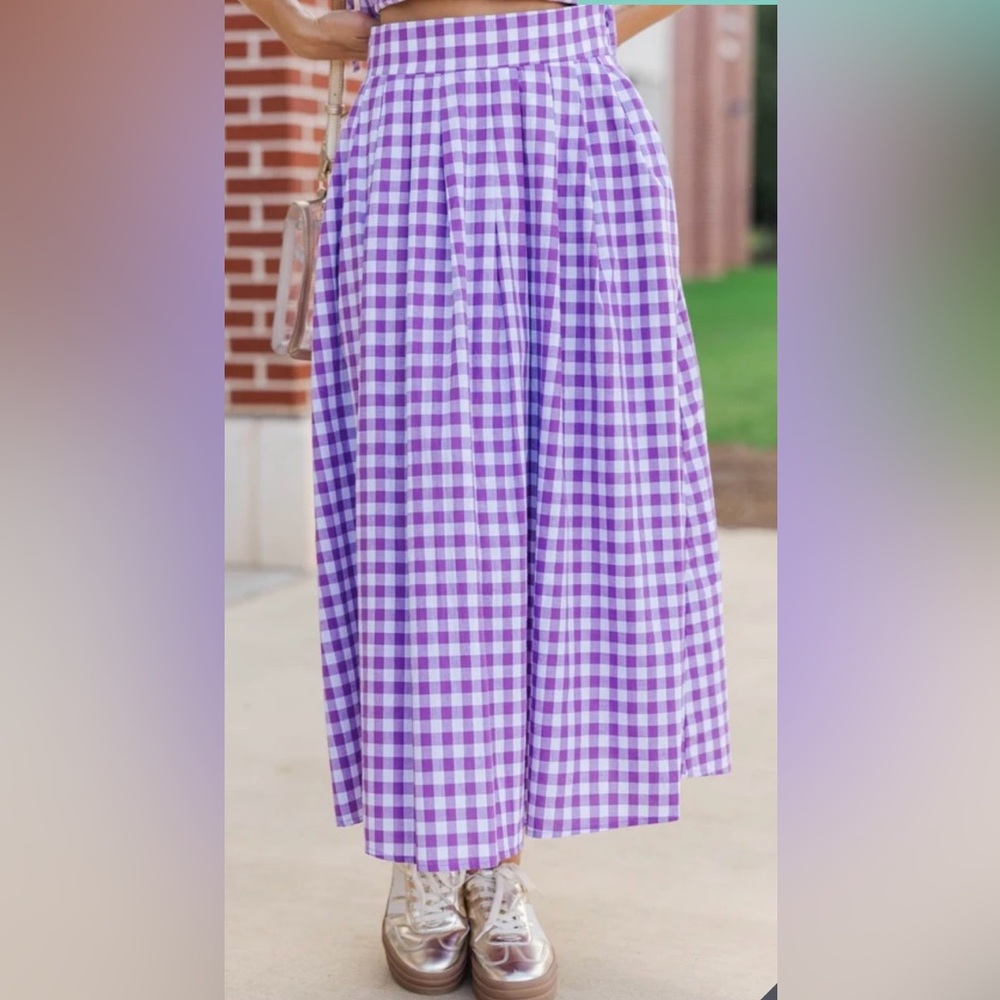 Purple Gingham Midi Skirt